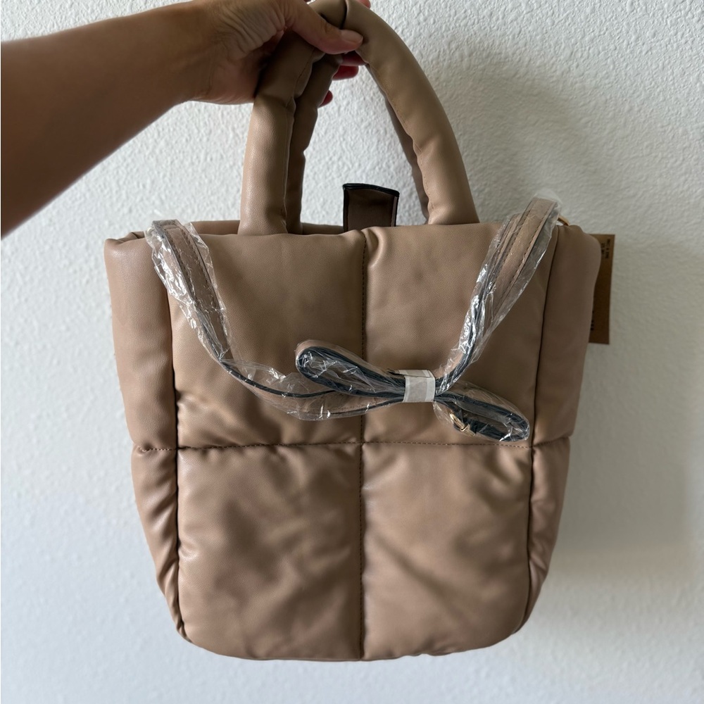 H&M Tan Quilted Tote Bag with Top Handles - faux leather
